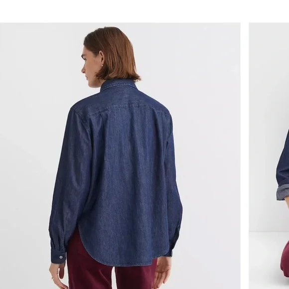 LOFT Chambray Dark Blue Button Down Shirt NWT - Picture 3 of 4